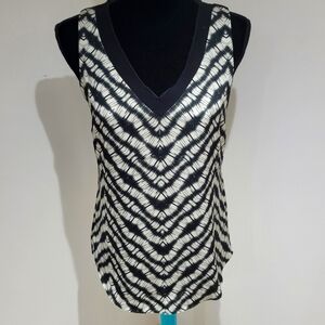 Iris Setlakwe Womens V-Neck Sleeveless Printed Chiffon Blouse Size 4 Black White